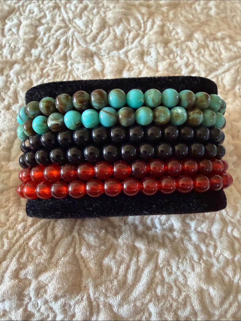 Stacked Beaded Bracelet Set - Turquoise, Black, Amber